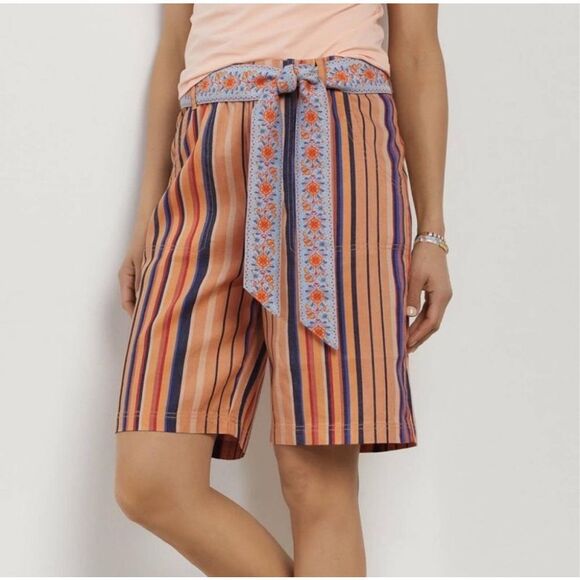 NWT Soft Surroundings summer breeze linen orange stripe long short size XL (18) - Picture 1 of 10